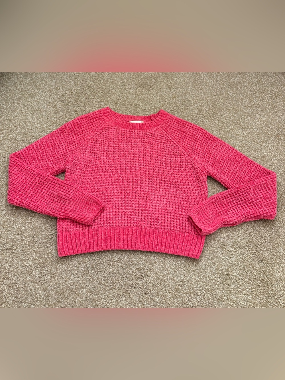 Altar'd State Bubblegum Pink Waffle-Knit Crewneck Sweater